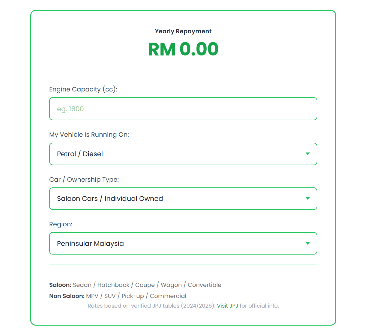 Road Tax Calculator Malaysia screenshot 1