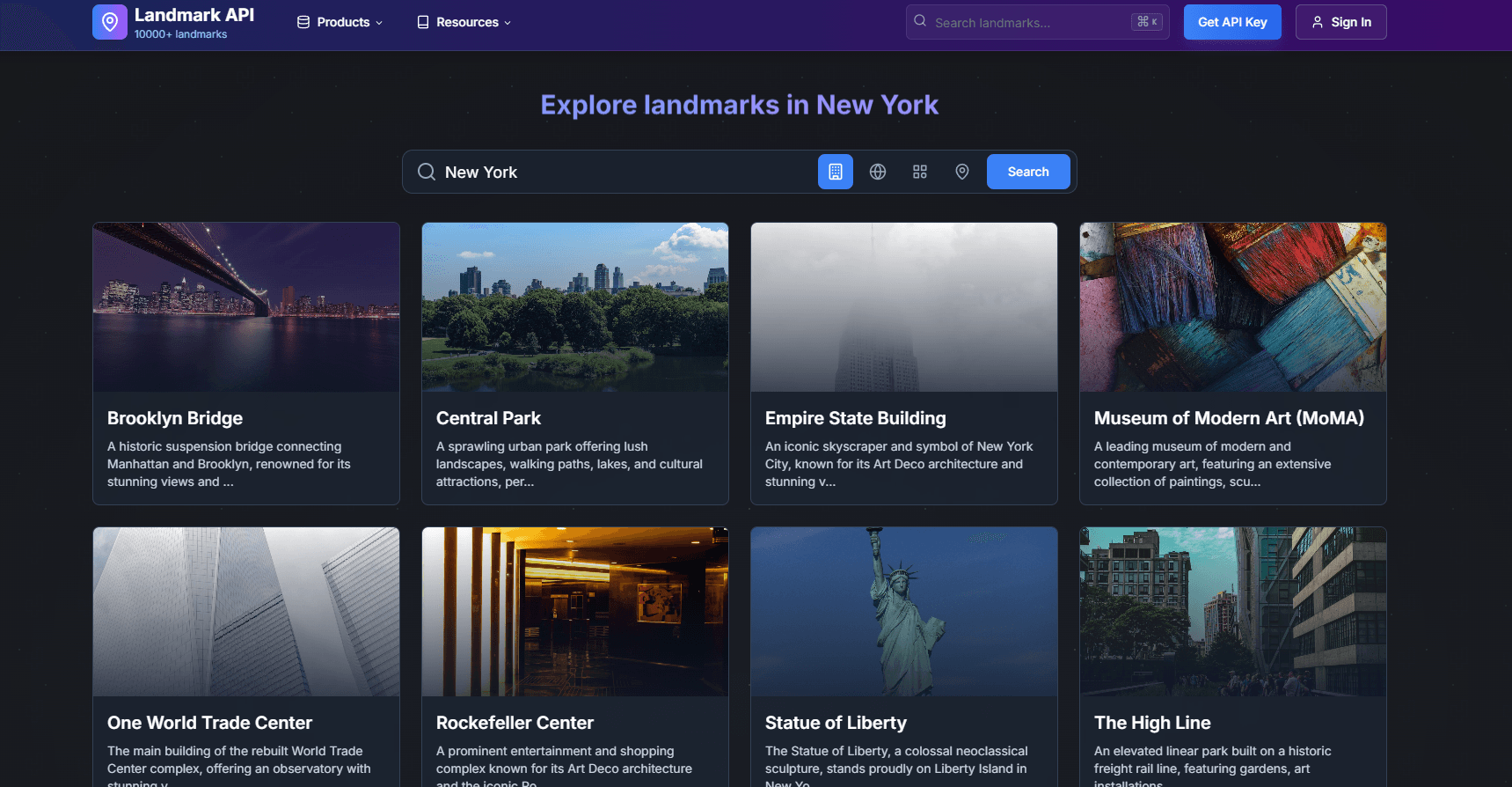 Landmark API screenshot 1