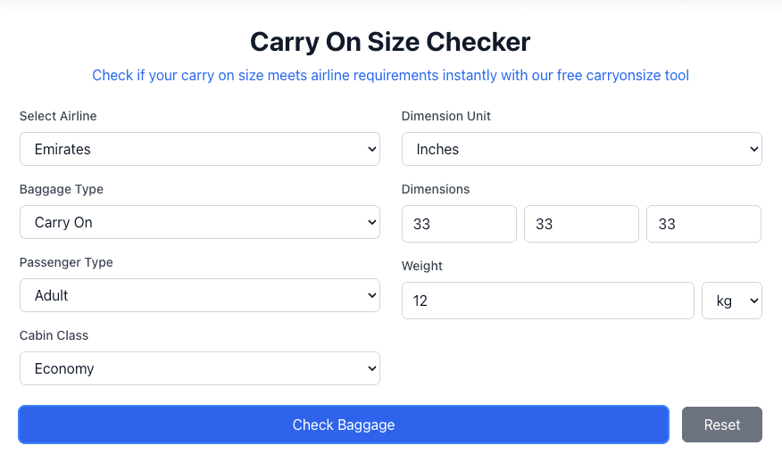 CarryOnSize screenshot 1