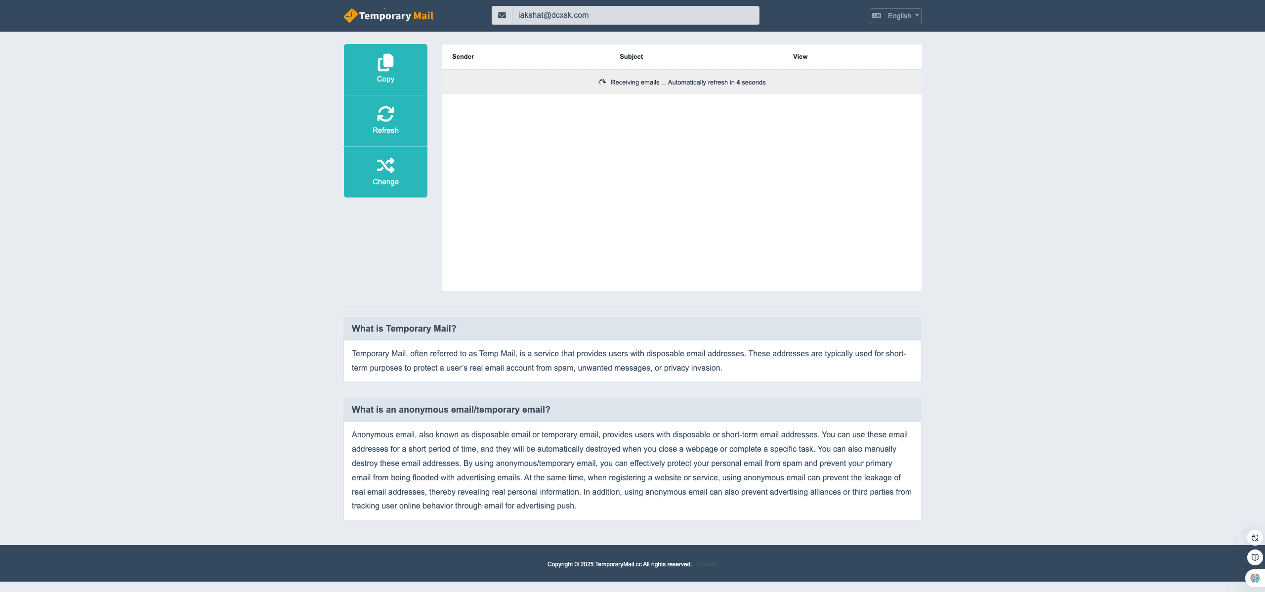 Temporary Mail screenshot 1