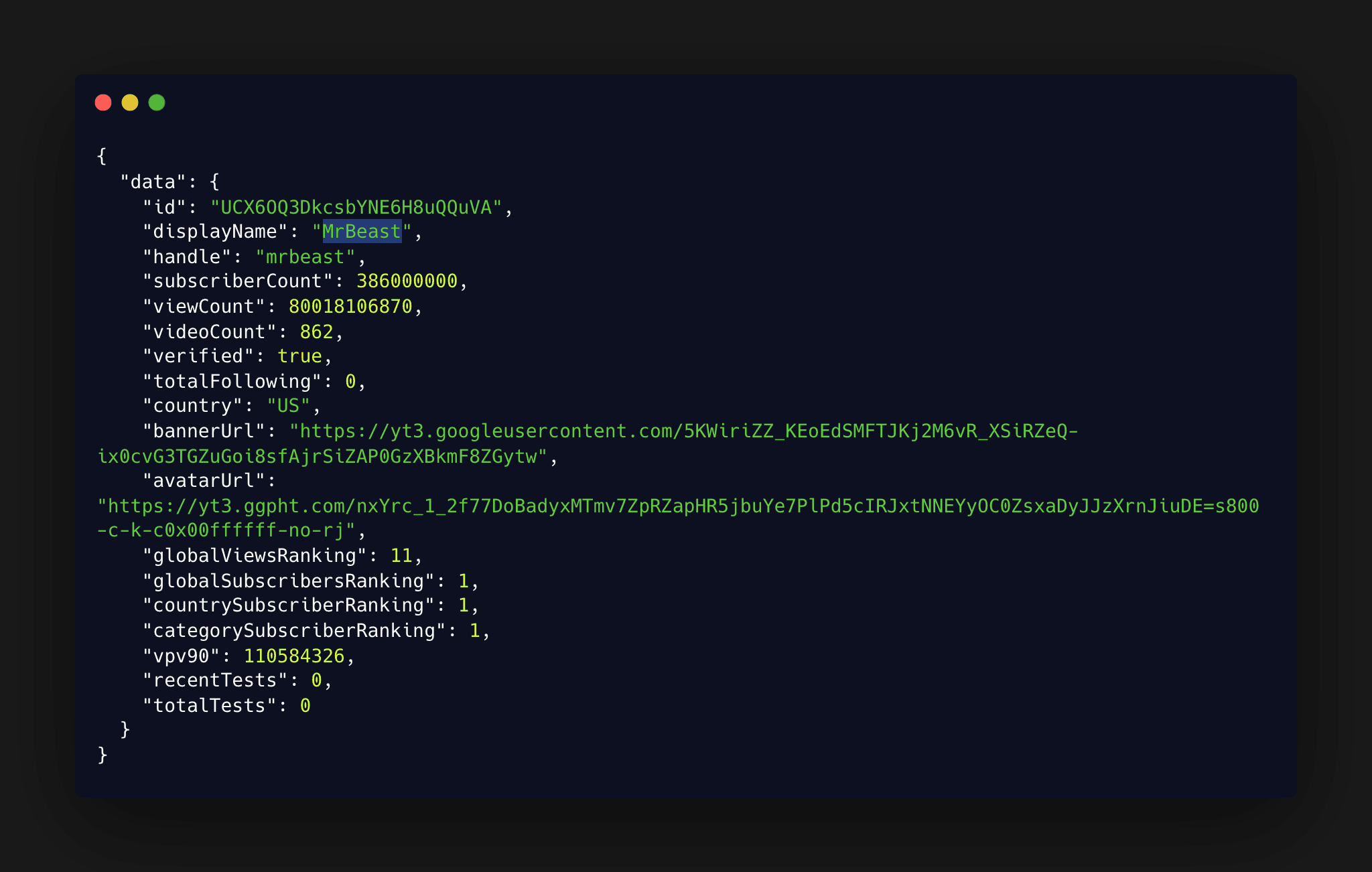 YouTube Channel Stats API screenshot 1