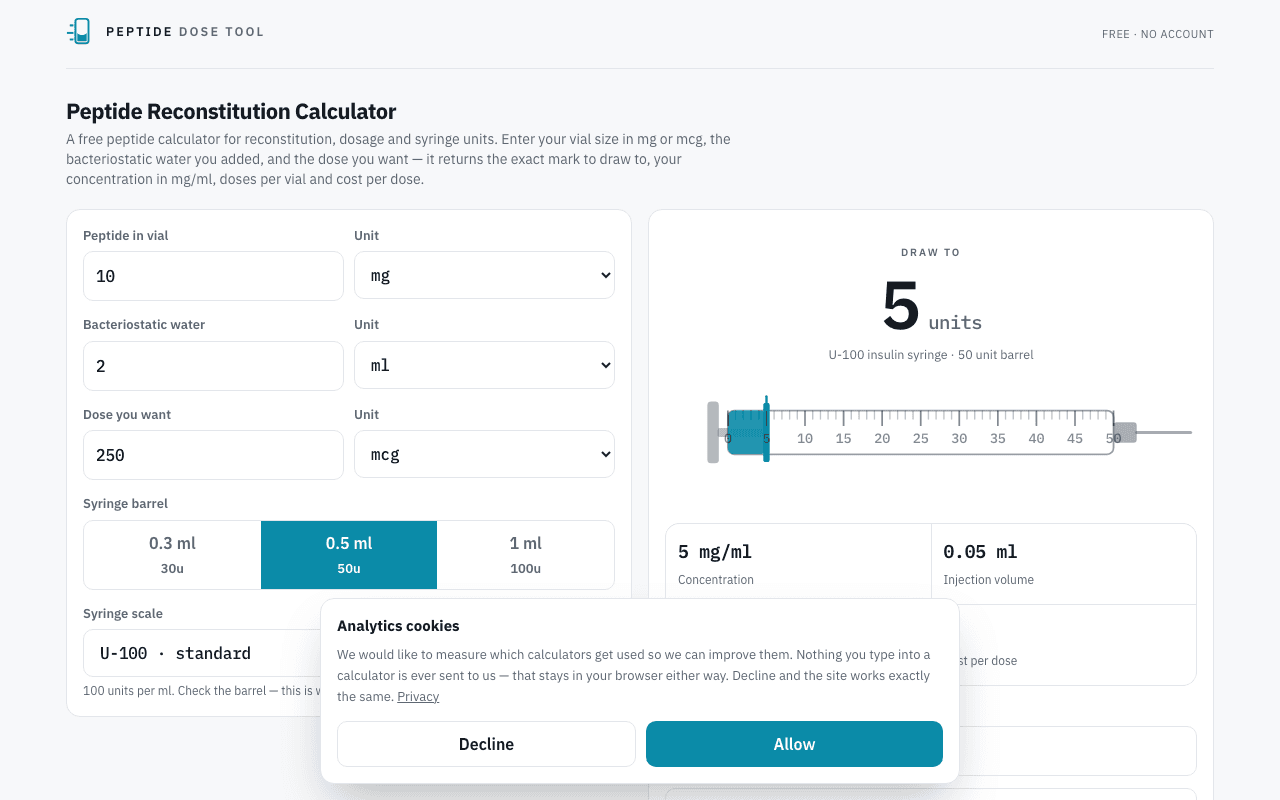 Peptide Dose Tool screenshot 1