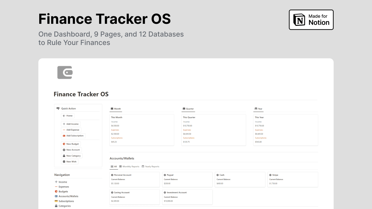 Notion Finance Tracker OS screenshot 1