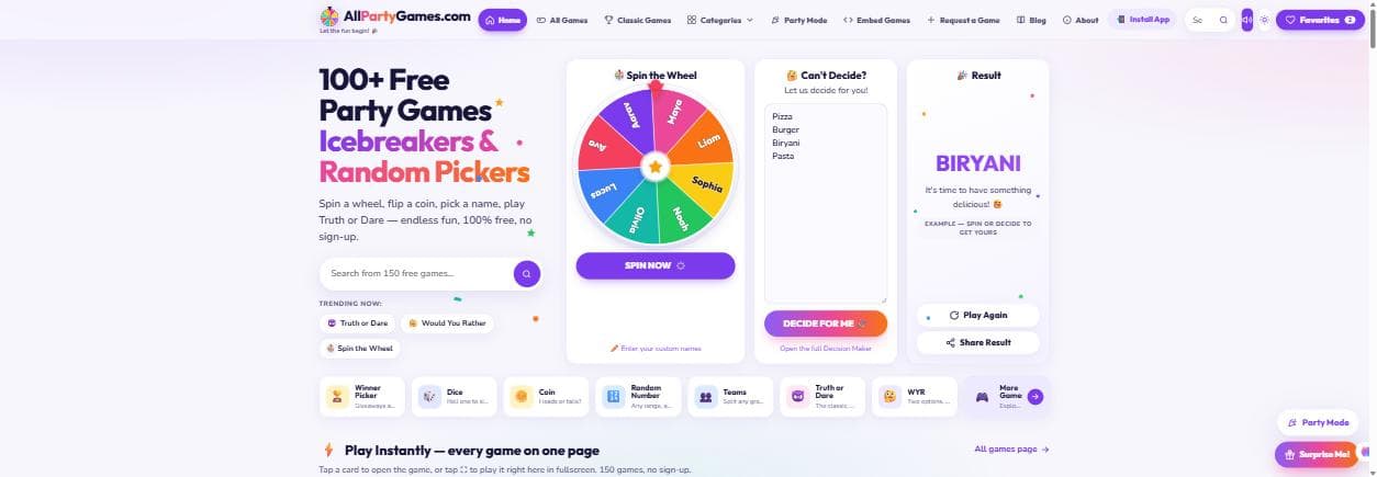 AllPartyGames.com screenshot 1