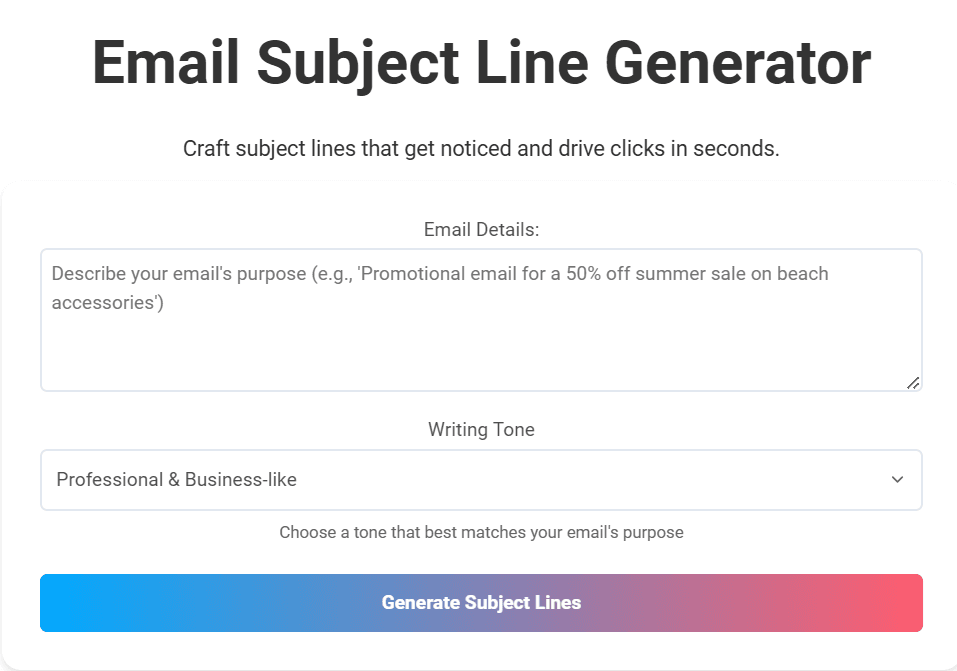 Email Subject Line Generator screenshot 1