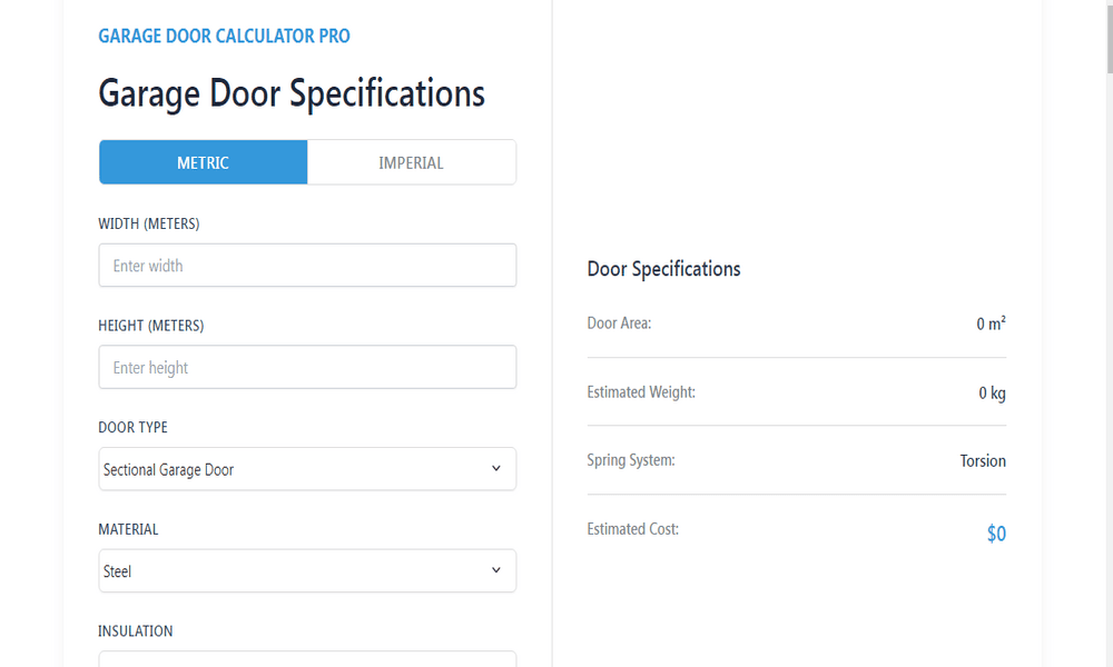 Garage door calculator screenshot 1