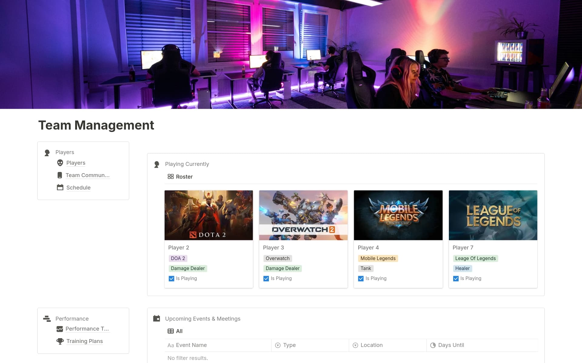 eSports OS: Notion Template screenshot 1