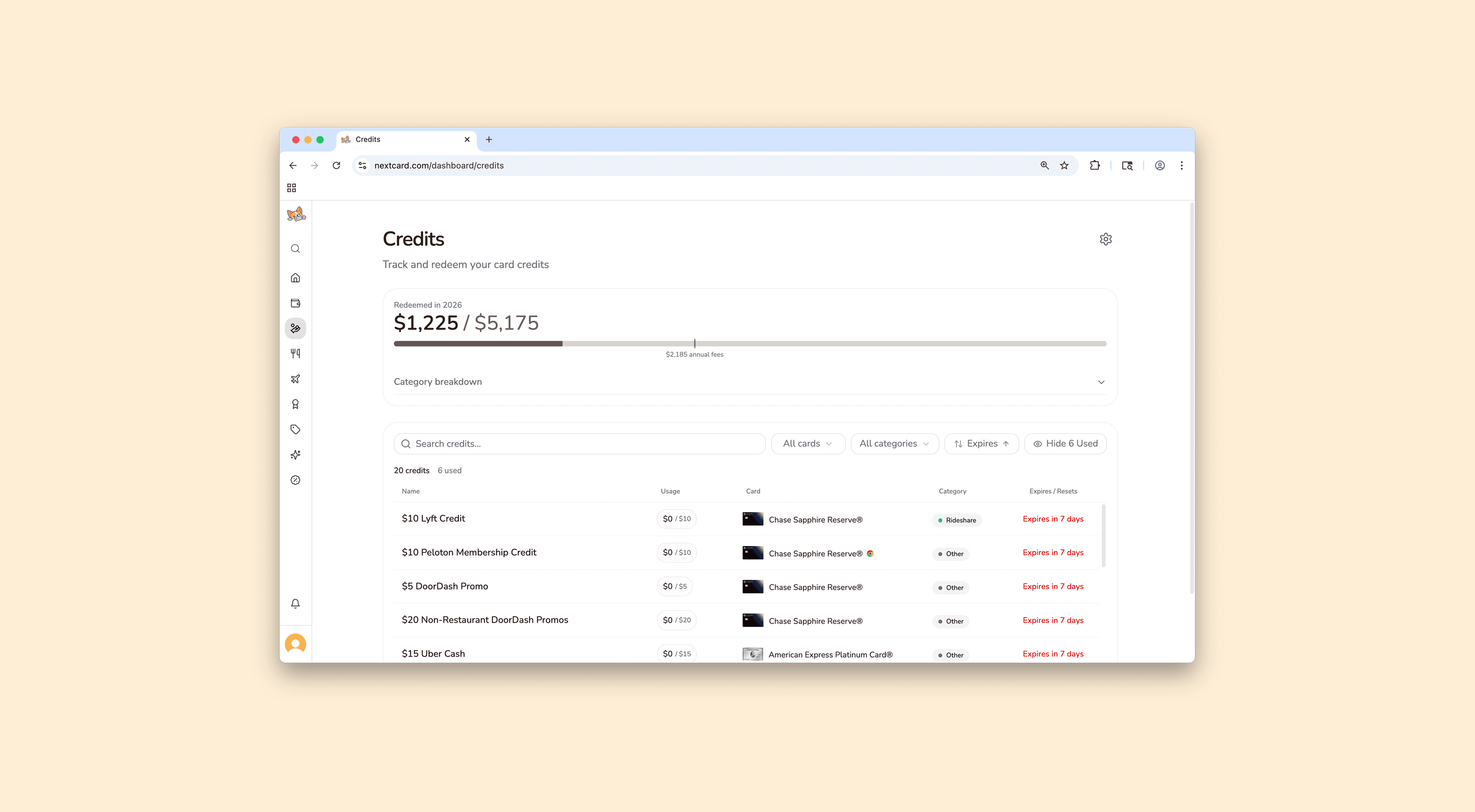 Automatic credit card benefits tracker screenshot 1