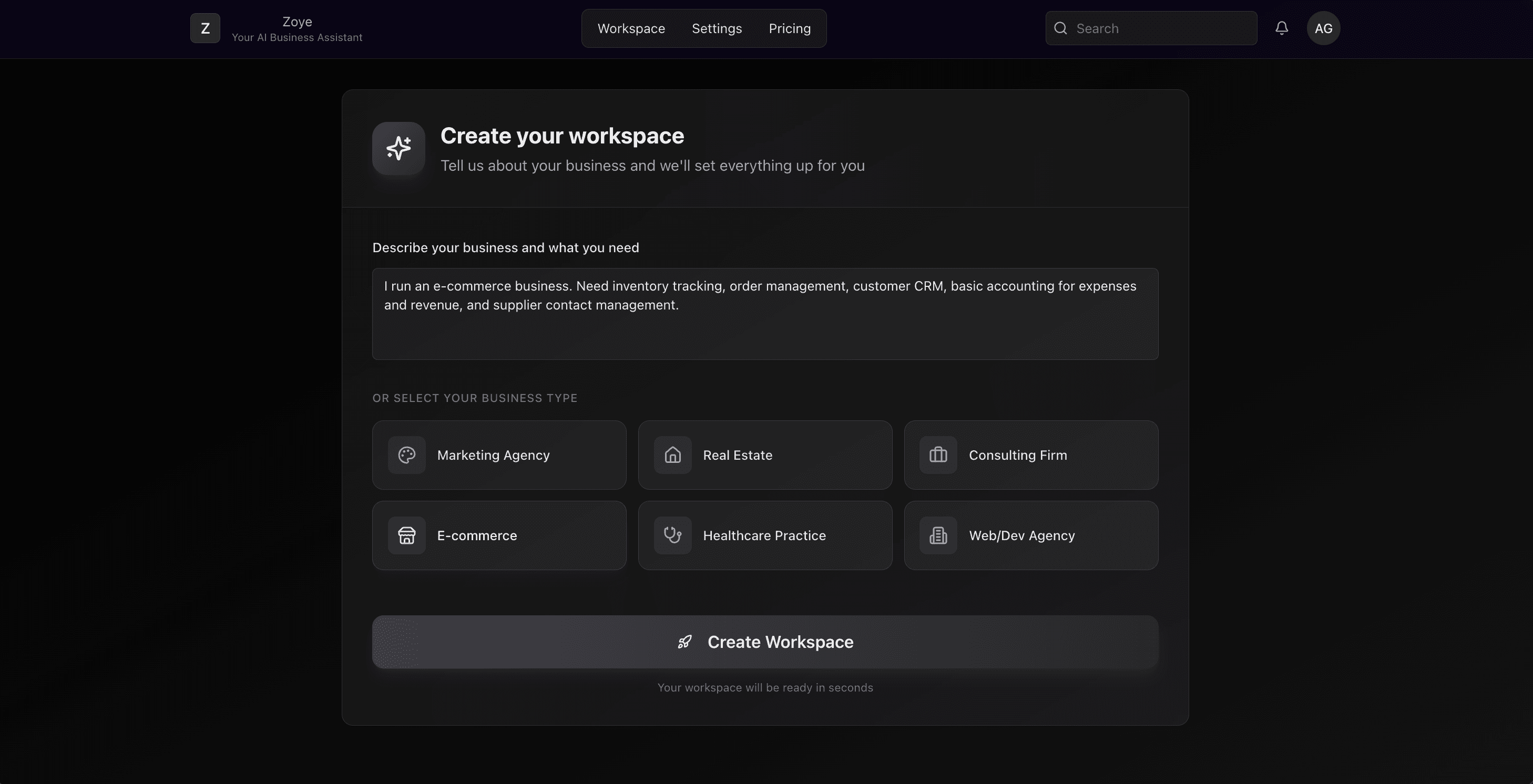 Zoye screenshot 1