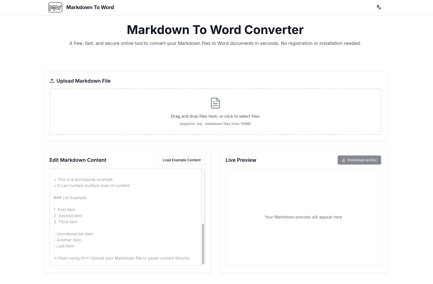 Markdown to Word screenshot 1