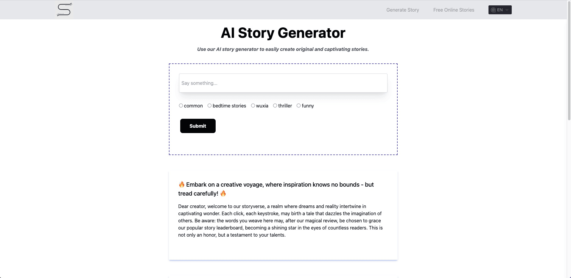 AI story generator screenshot 1