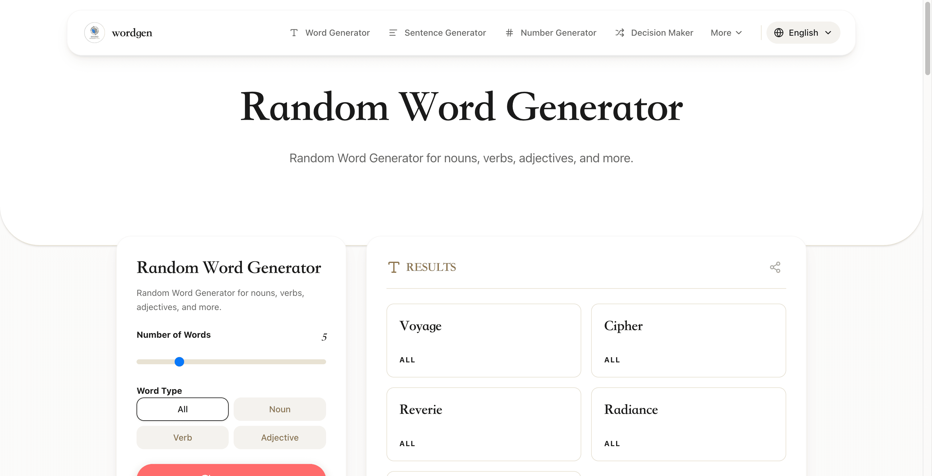 Random Word Generator screenshot 1