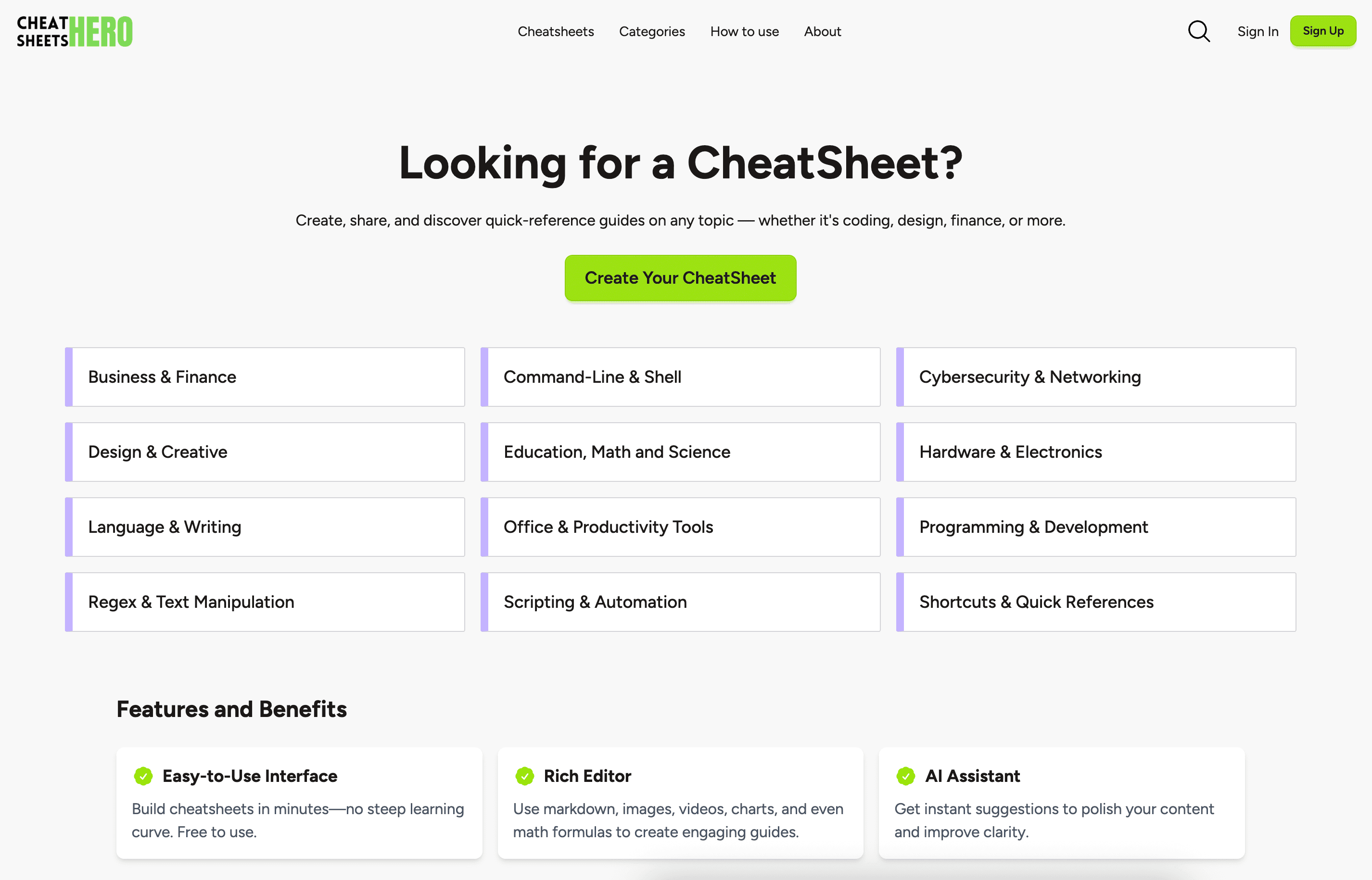 Cheatsheets Hero screenshot 1