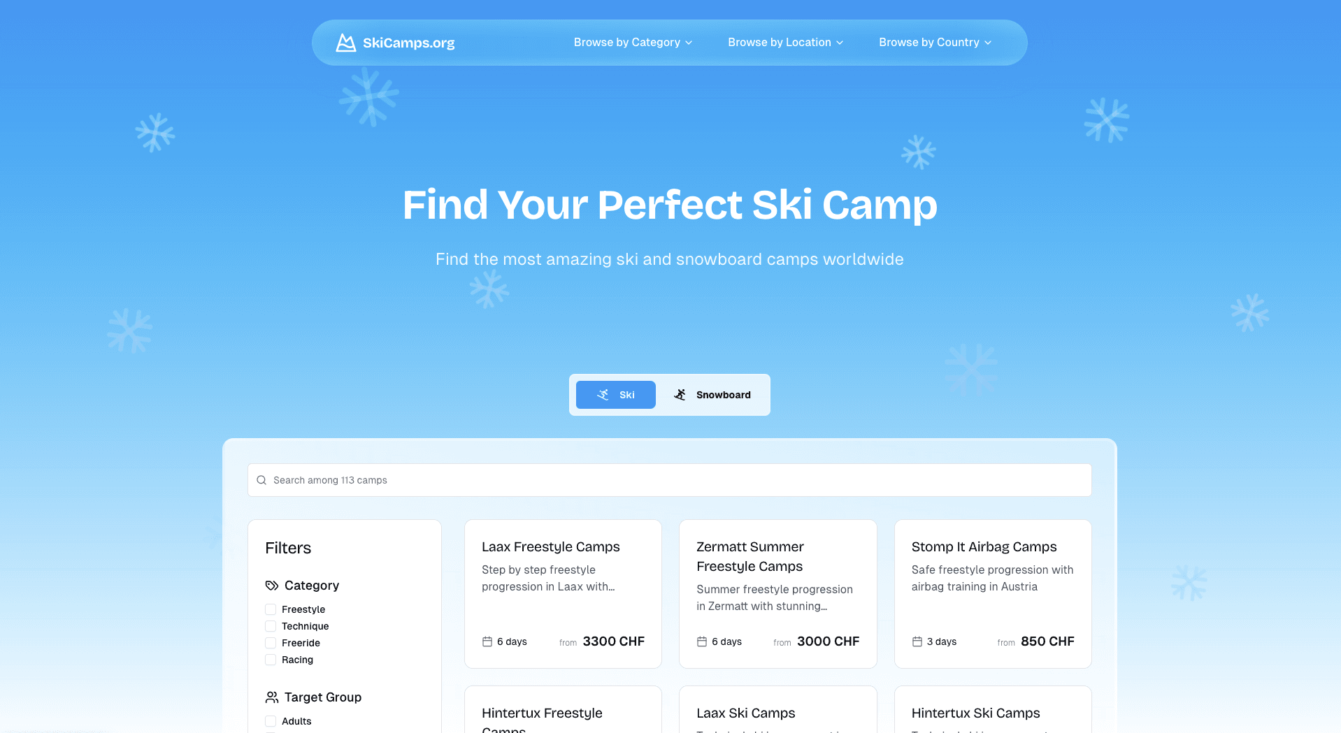 SkiCamps.org screenshot 1