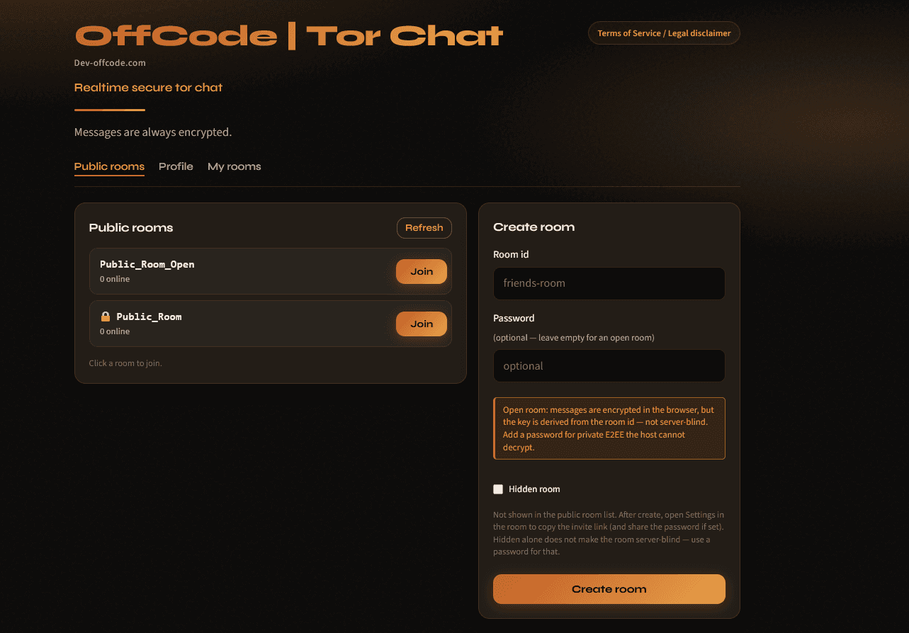 OffCode tor chat screenshot 1