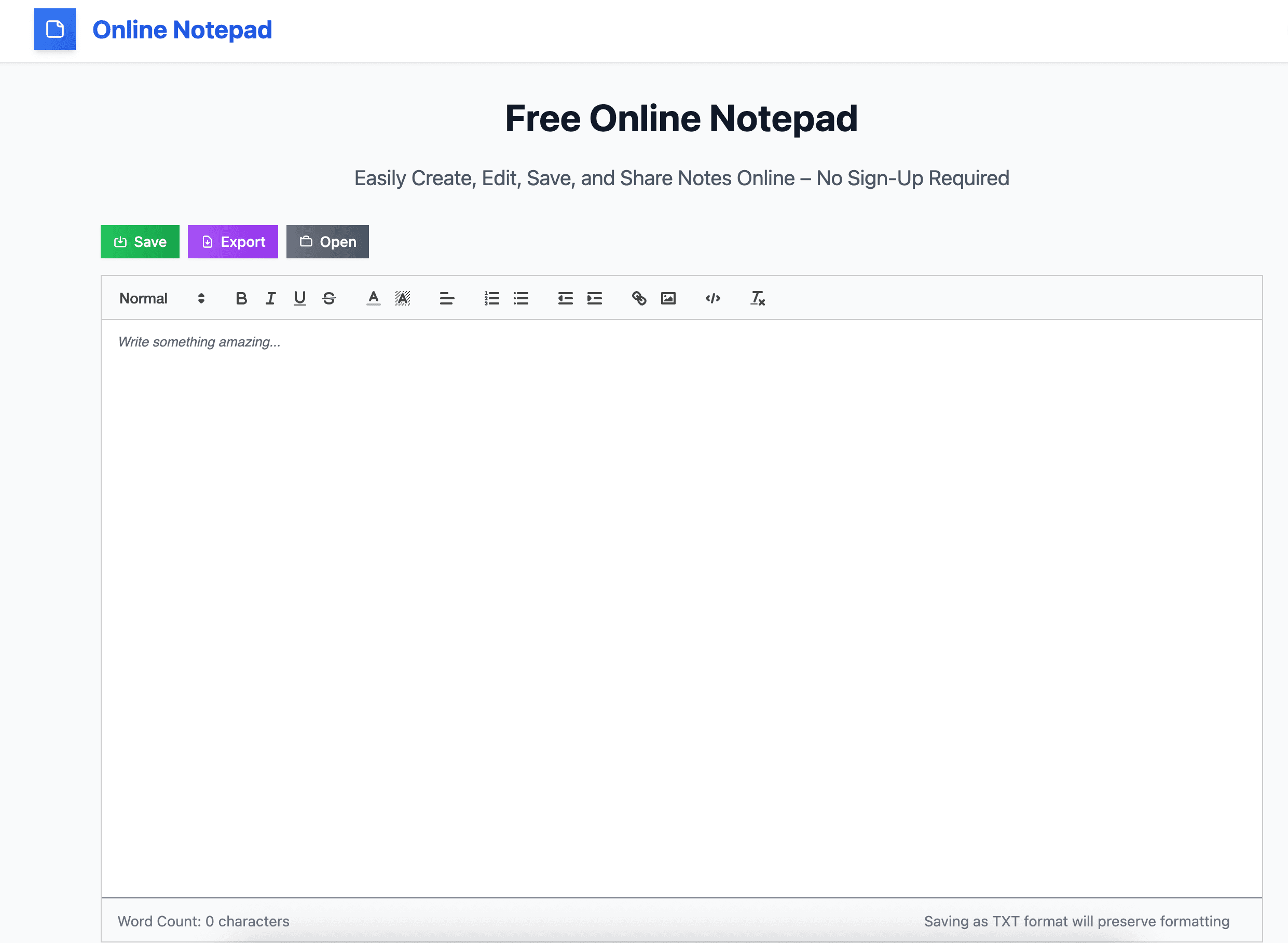 online notepad screenshot 1