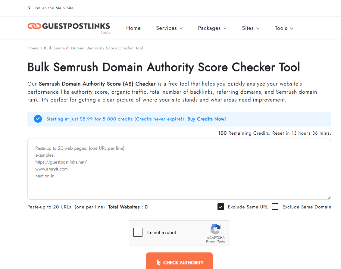 SEMrush Domain Authority Score Checker screenshot 1
