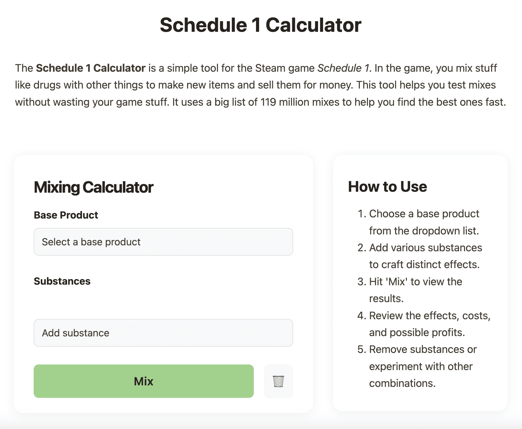 Schedule 1 calculator screenshot 1