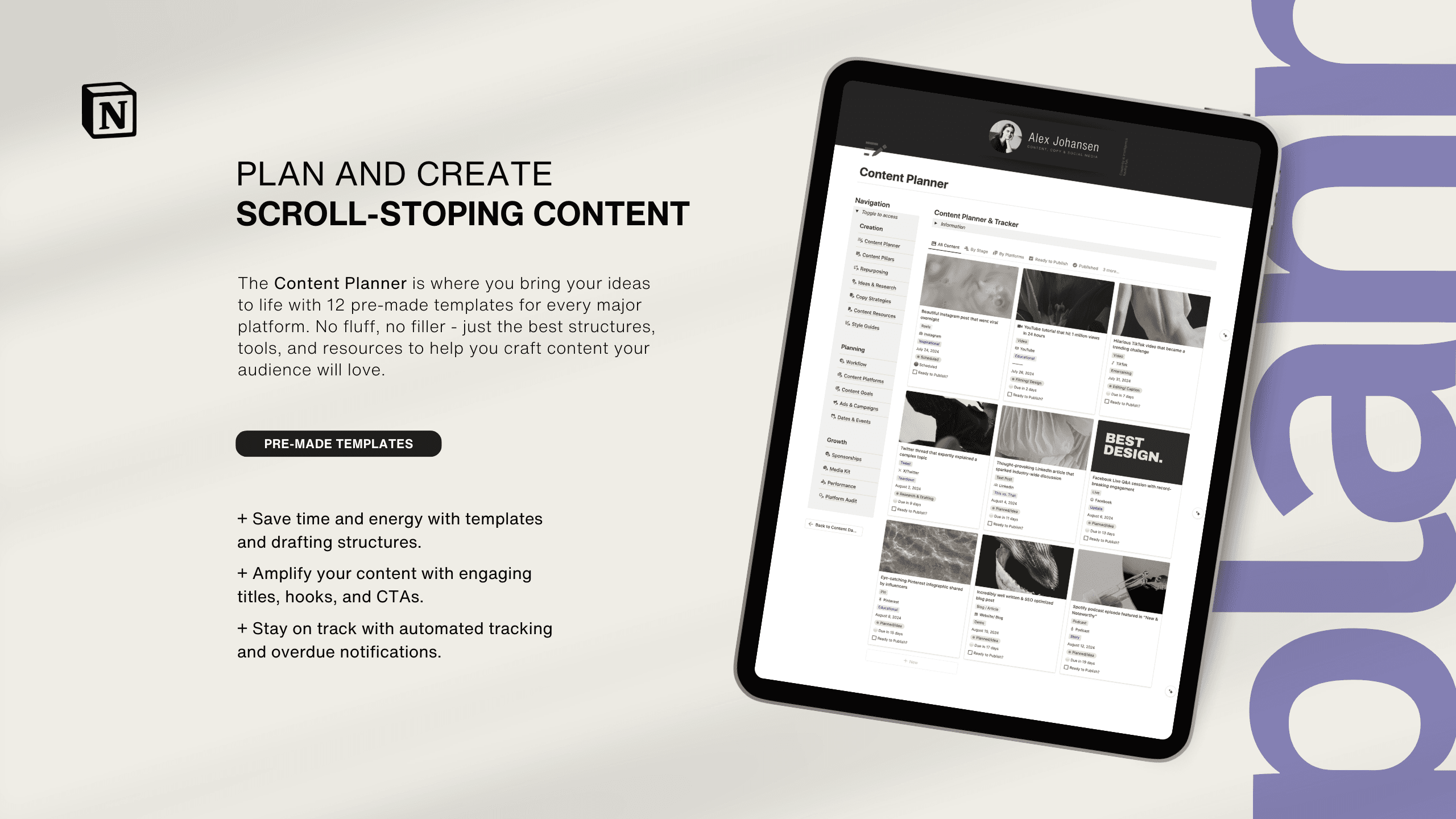 Content & Social Media Notion Dashboard screenshot 1