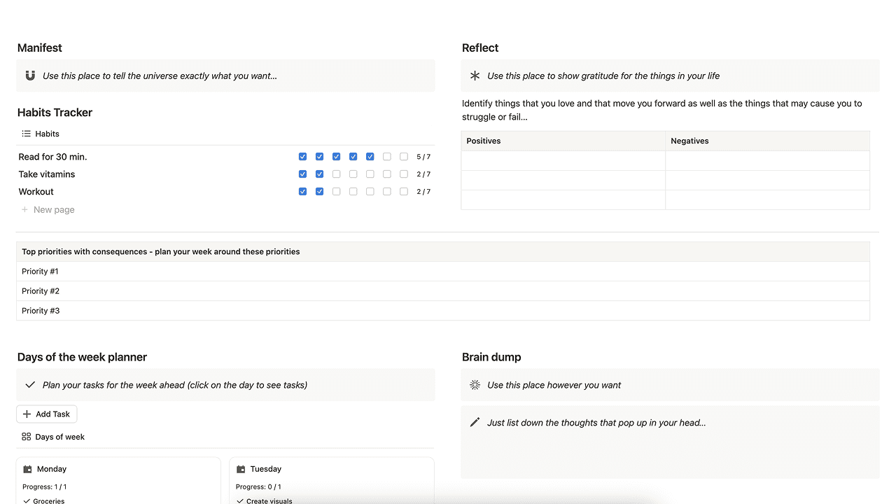 Weekly Planner Notion Template screenshot 1