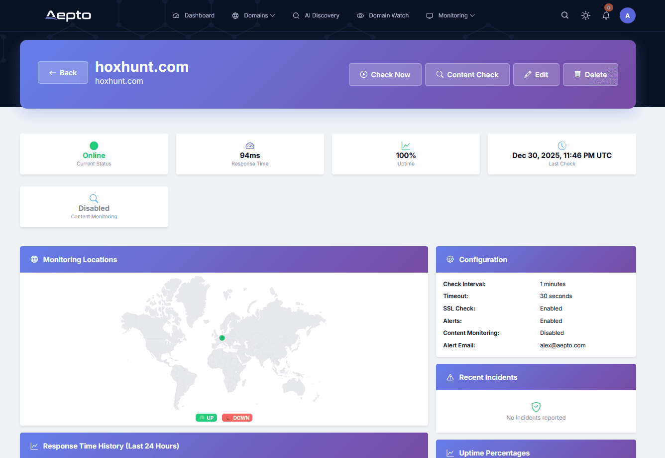 Aepto – AI Domain Monitoring screenshot 1