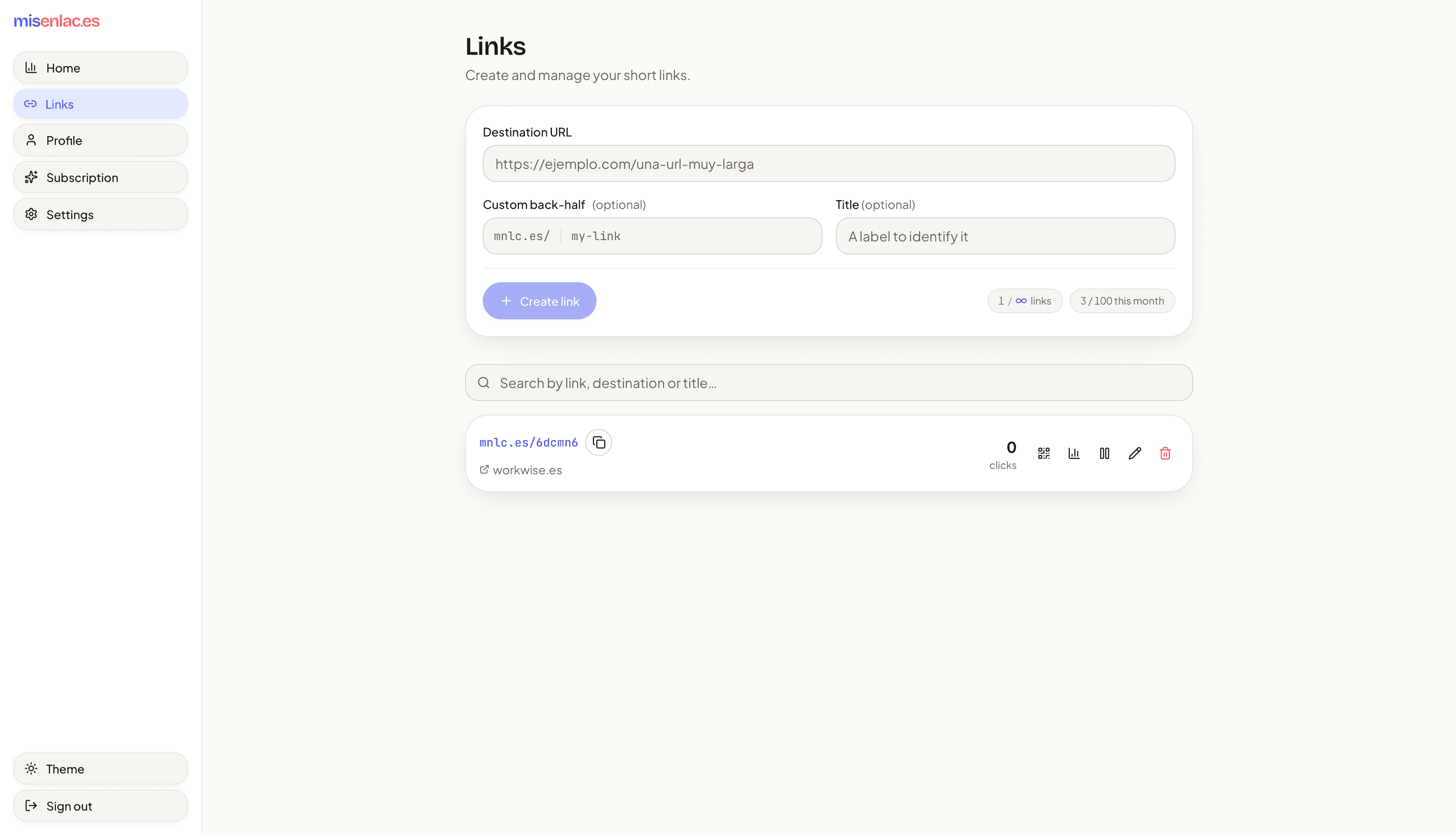 misenlac.es - bio link + URL shortener screenshot 1