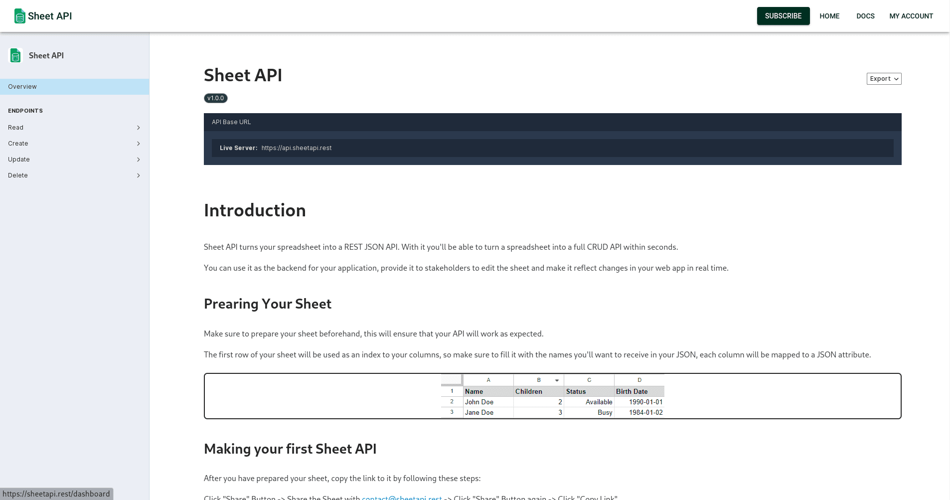 Sheet API screenshot 1