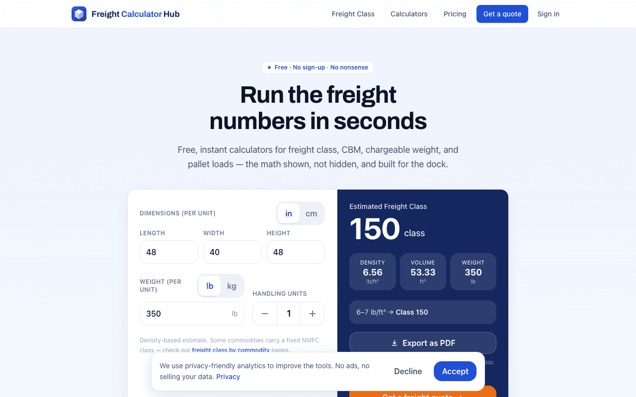 Freight Calculator Hub screenshot 1