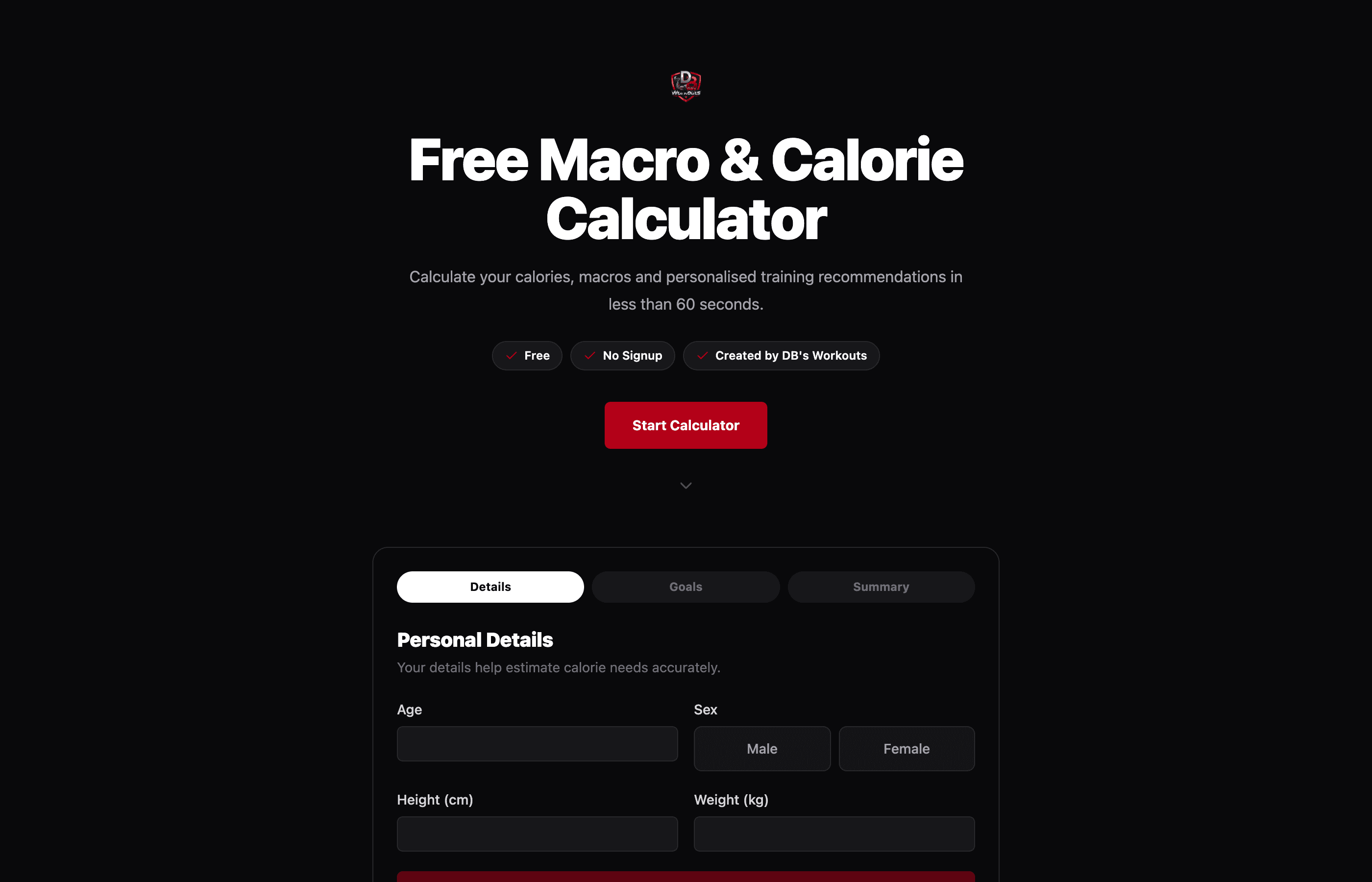 DB's Workouts Fitness Tools Hub screenshot 1