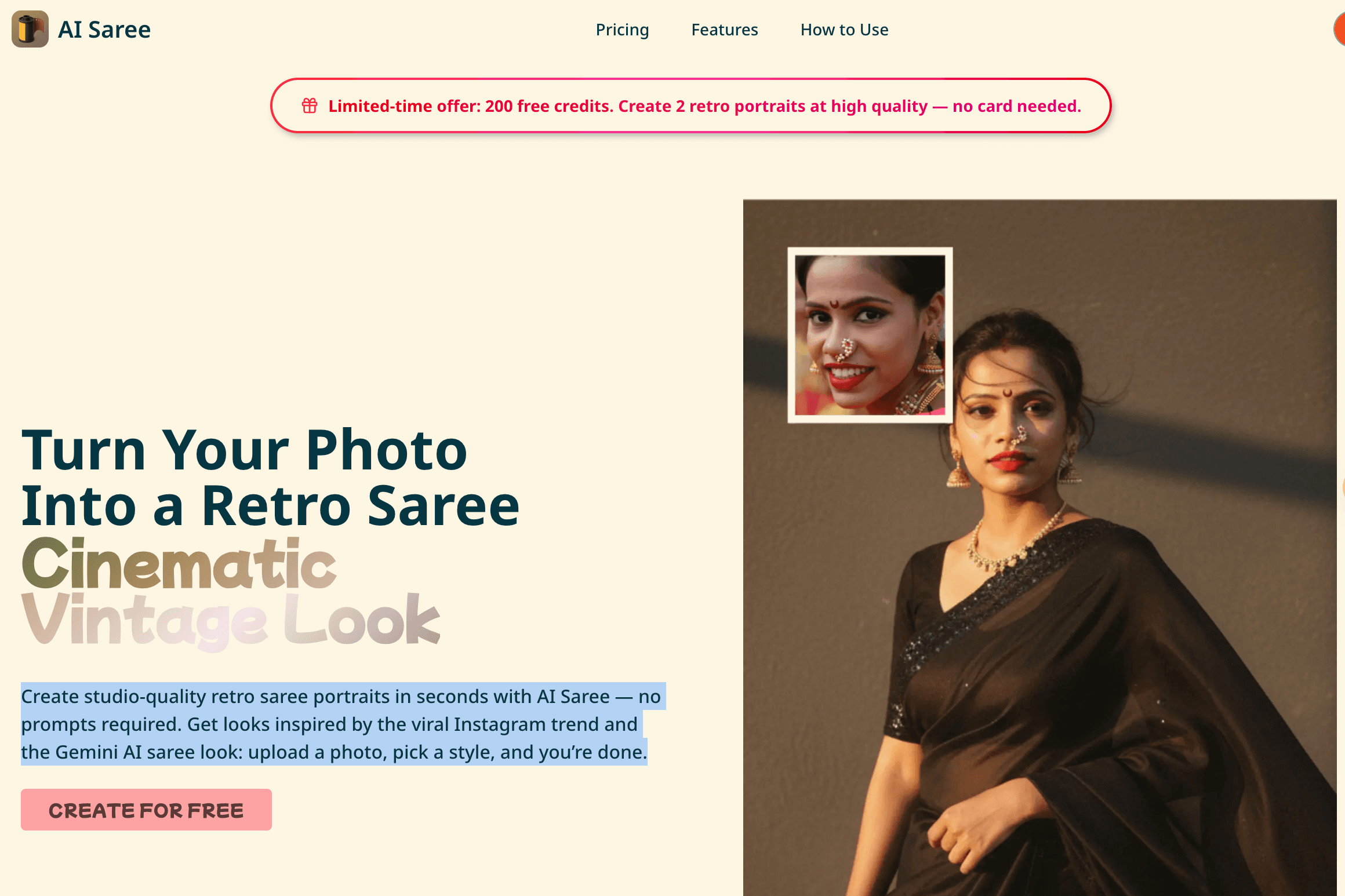 AI Saree - Retro Saree Photo Generator screenshot 1