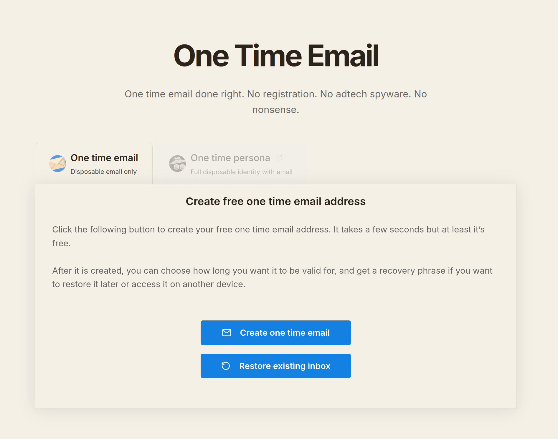 One Time Email screenshot 1