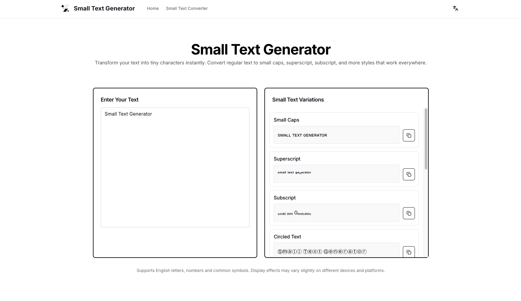 Small Text Generator screenshot 1