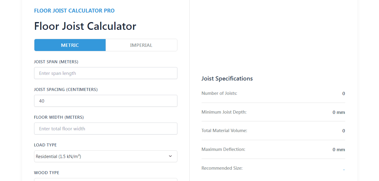 Floor joist calculator screenshot 1