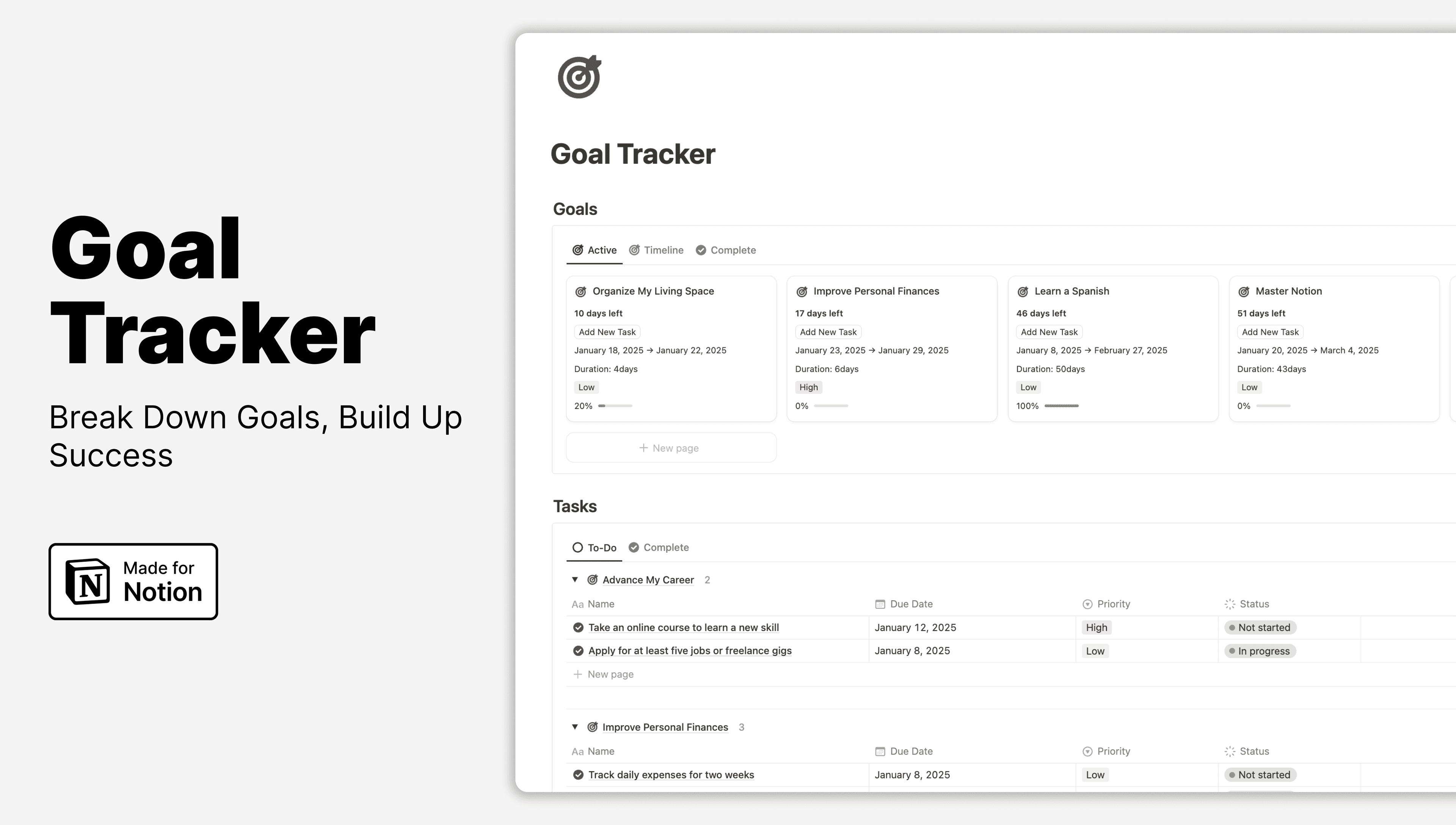 Notion Goal Tracker Template screenshot 1