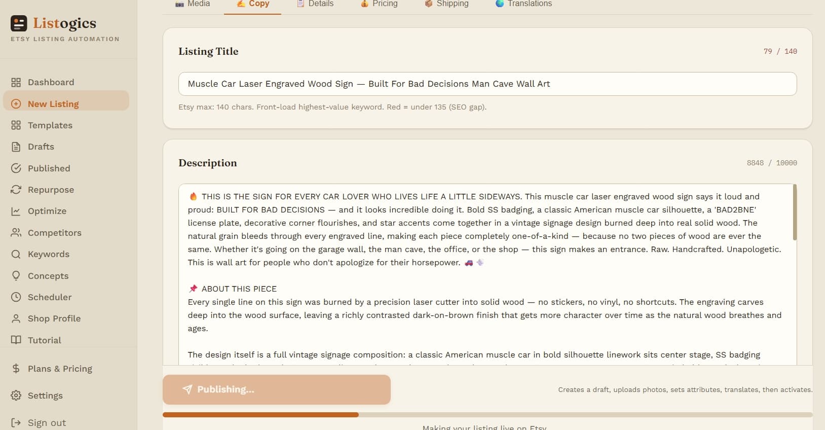 Listogics — AI Etsy Listings & SEO screenshot 1