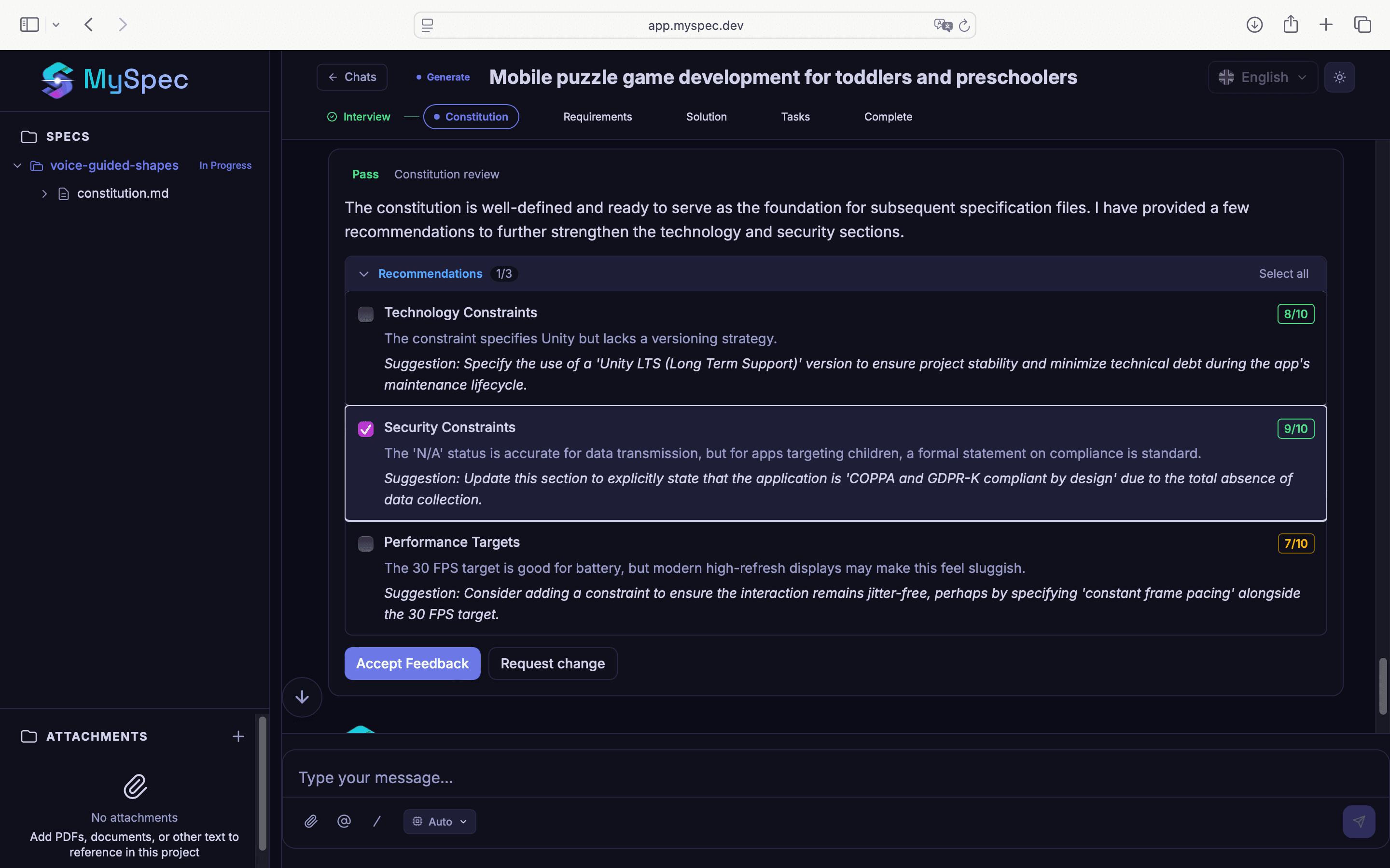 MySpec screenshot 1