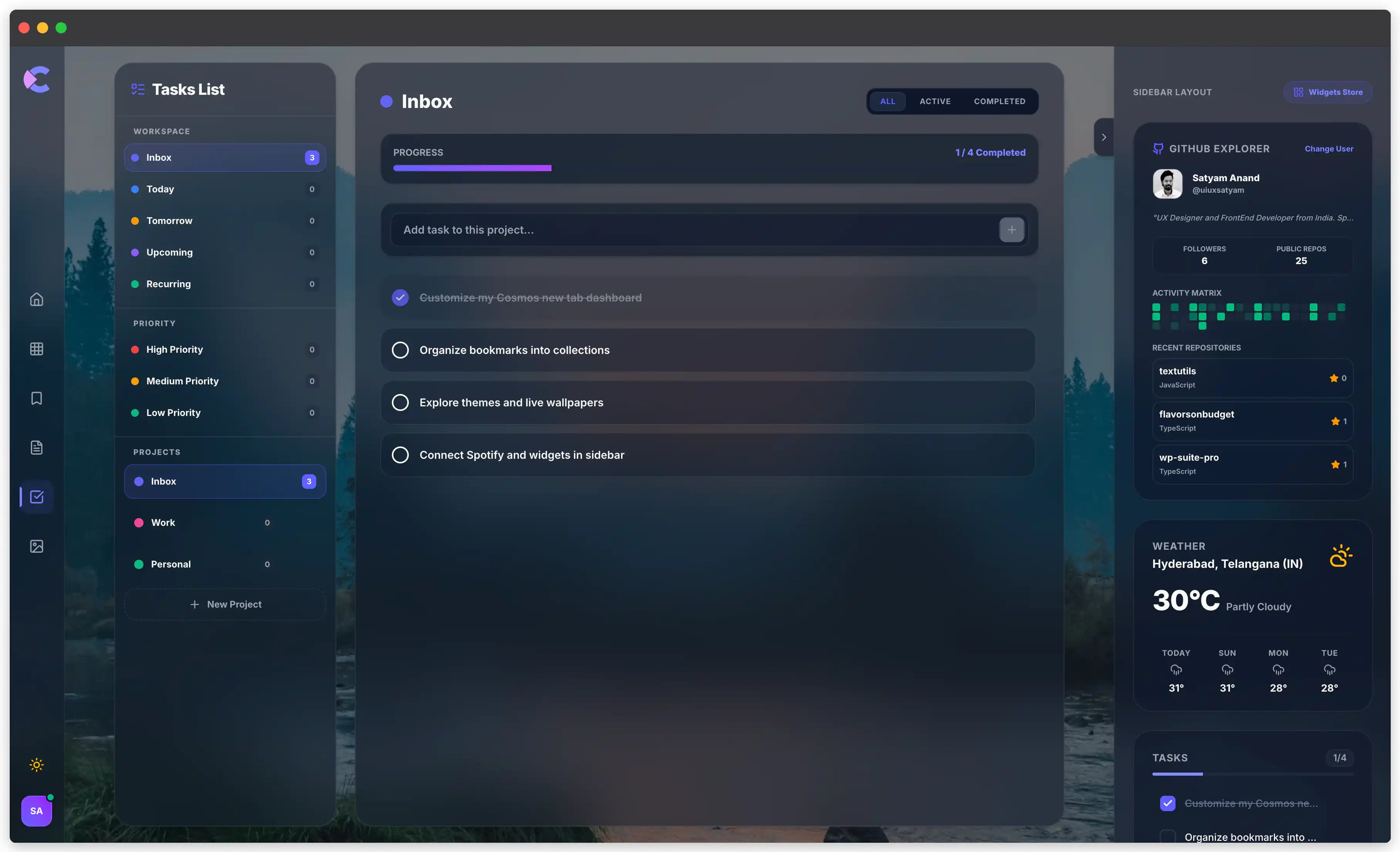 Cosmos New Tab screenshot 1