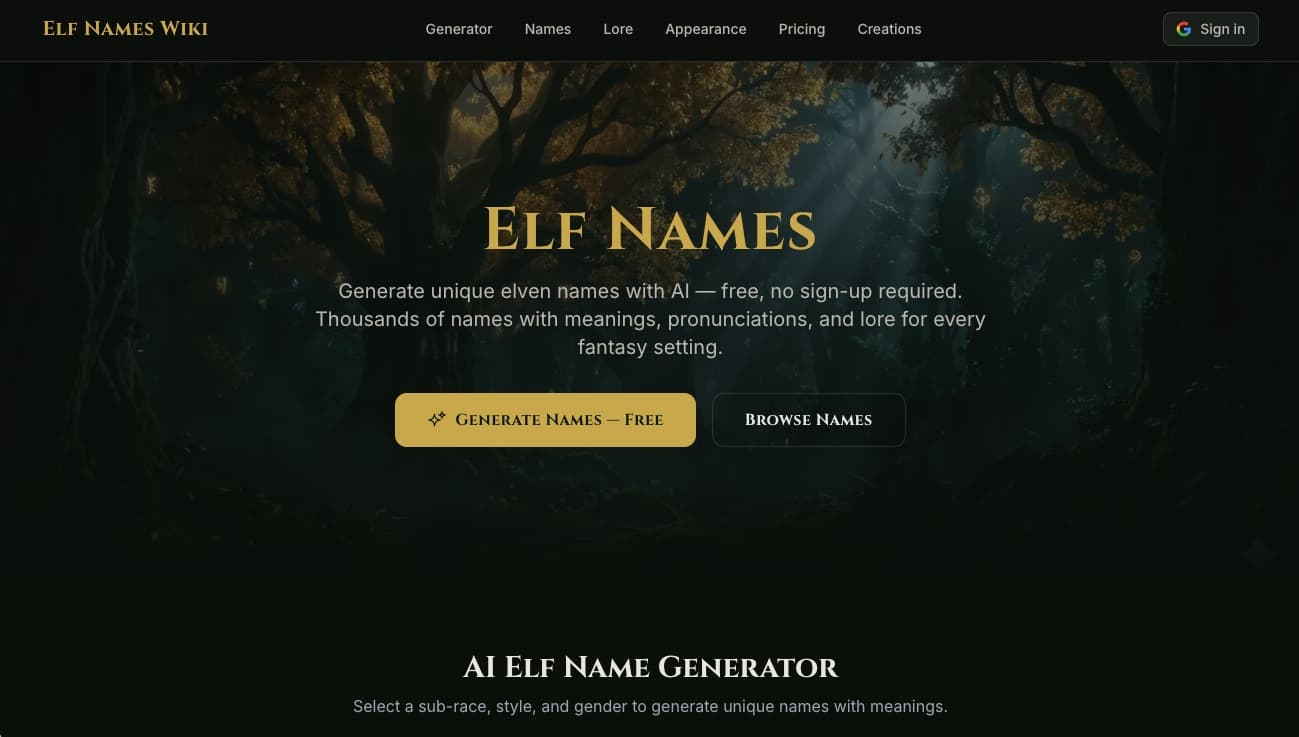 Elf Names Wiki screenshot 1