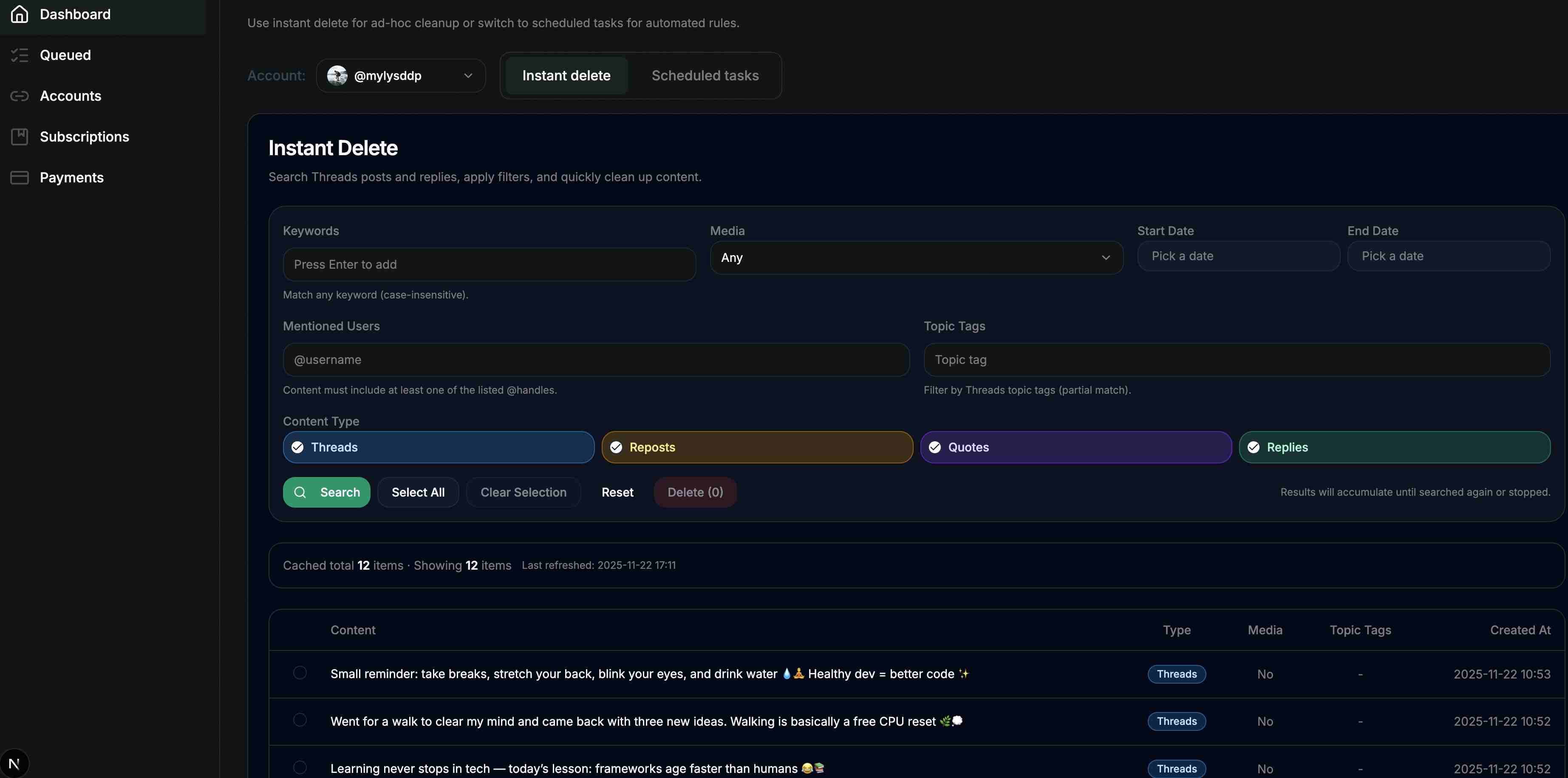 DeleteThreads screenshot 1