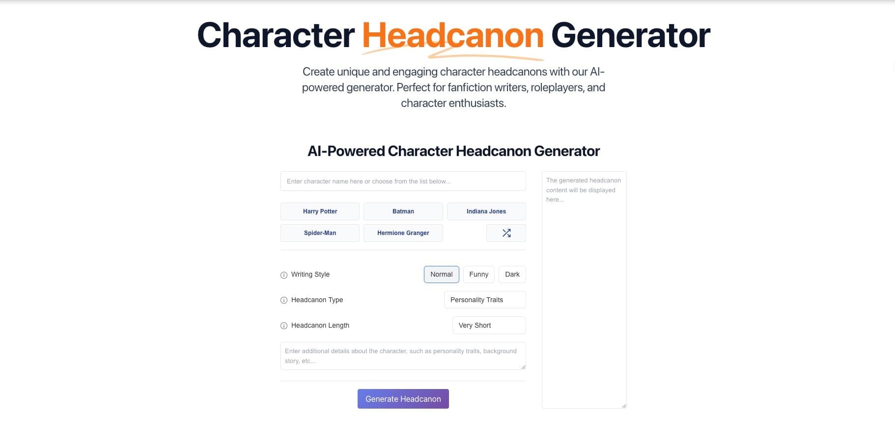 Character Headcanon Generator screenshot 1