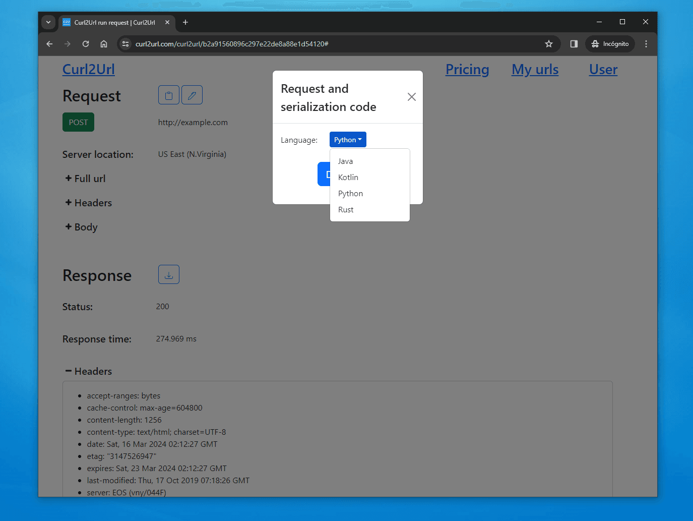 Curl2Url screenshot 1