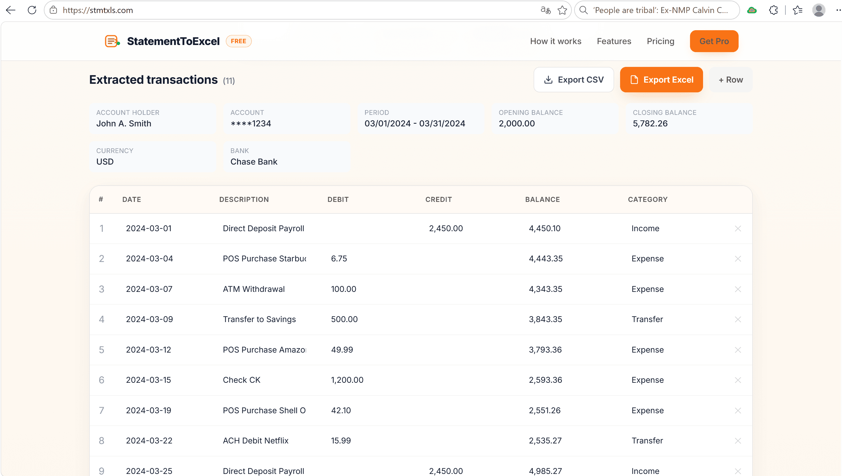 StatementToExcel screenshot 1