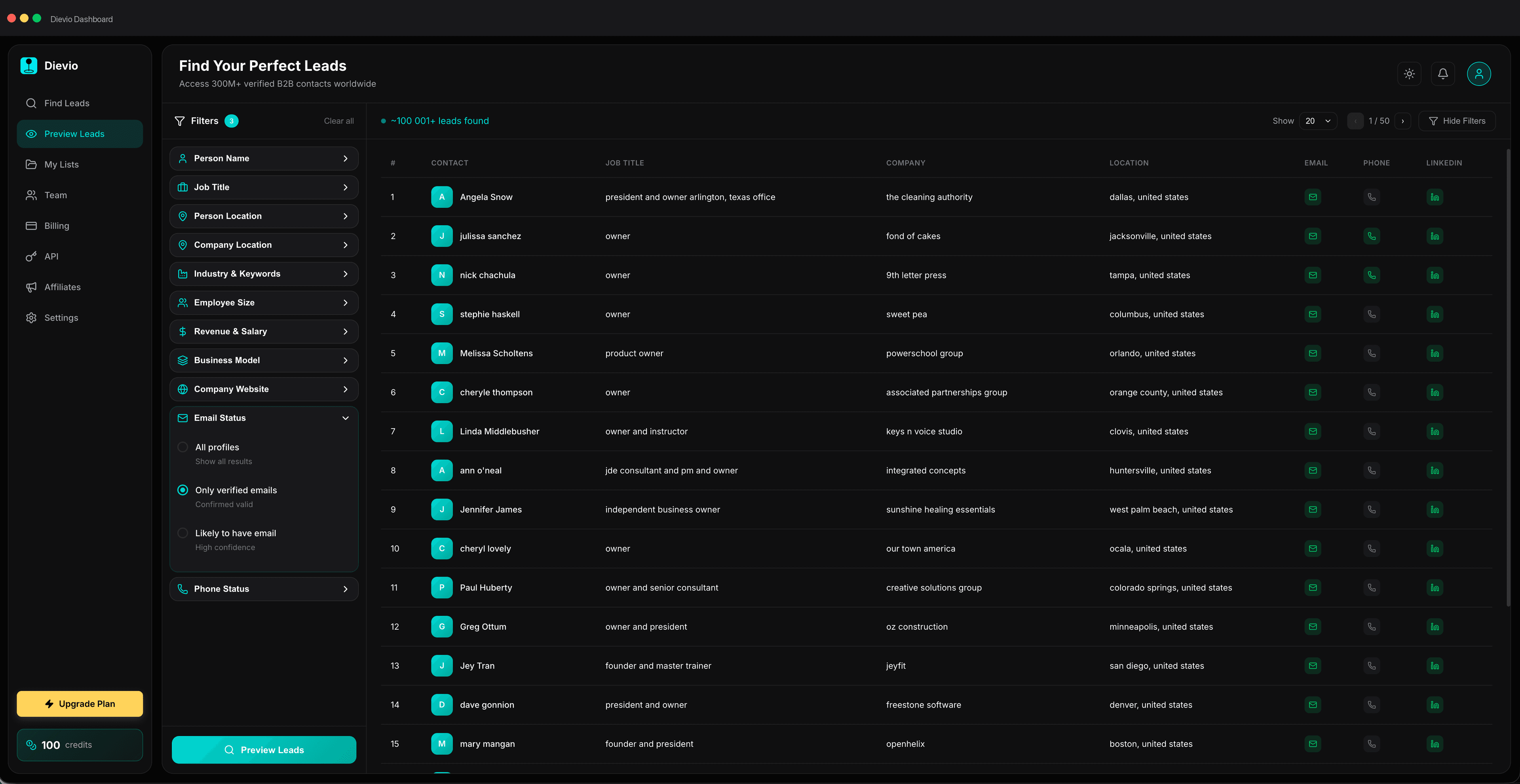 Dievio — Verified B2B Leads in Seconds screenshot 1
