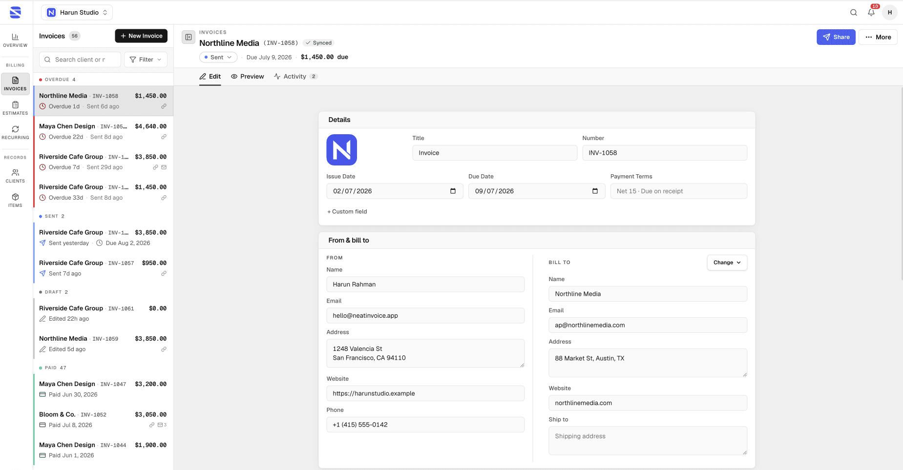 NeatInvoice screenshot 1